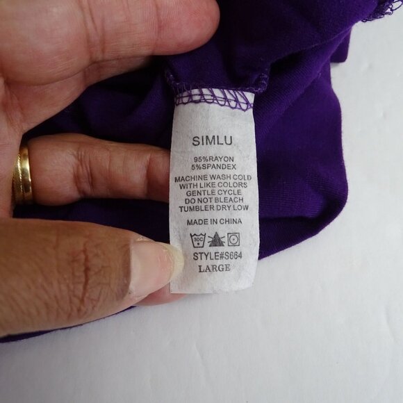 Simlu Purple Loose Fit Tunic Top Women Size L 3/4 Sleeve Lightweight - Picture 6 of 9